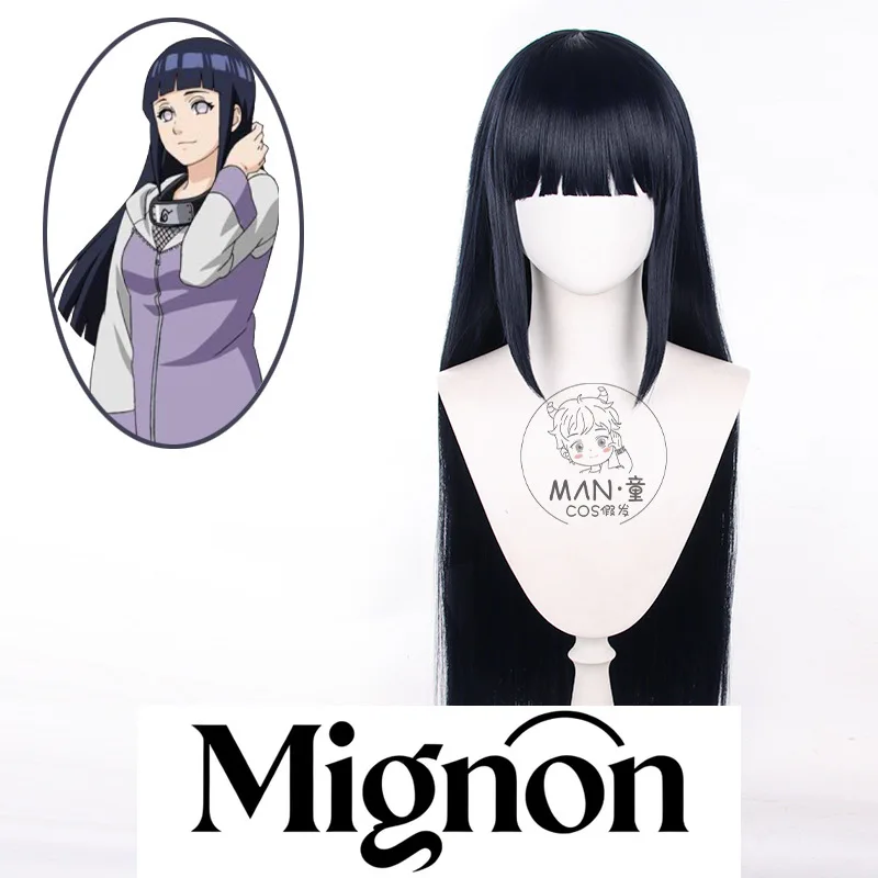 

Миньон Хината Хьюга, парик для косплея, имитация круглой головы, синий, черный, универсальные длинные волосы, 80 см, подарок на Хэллоуин