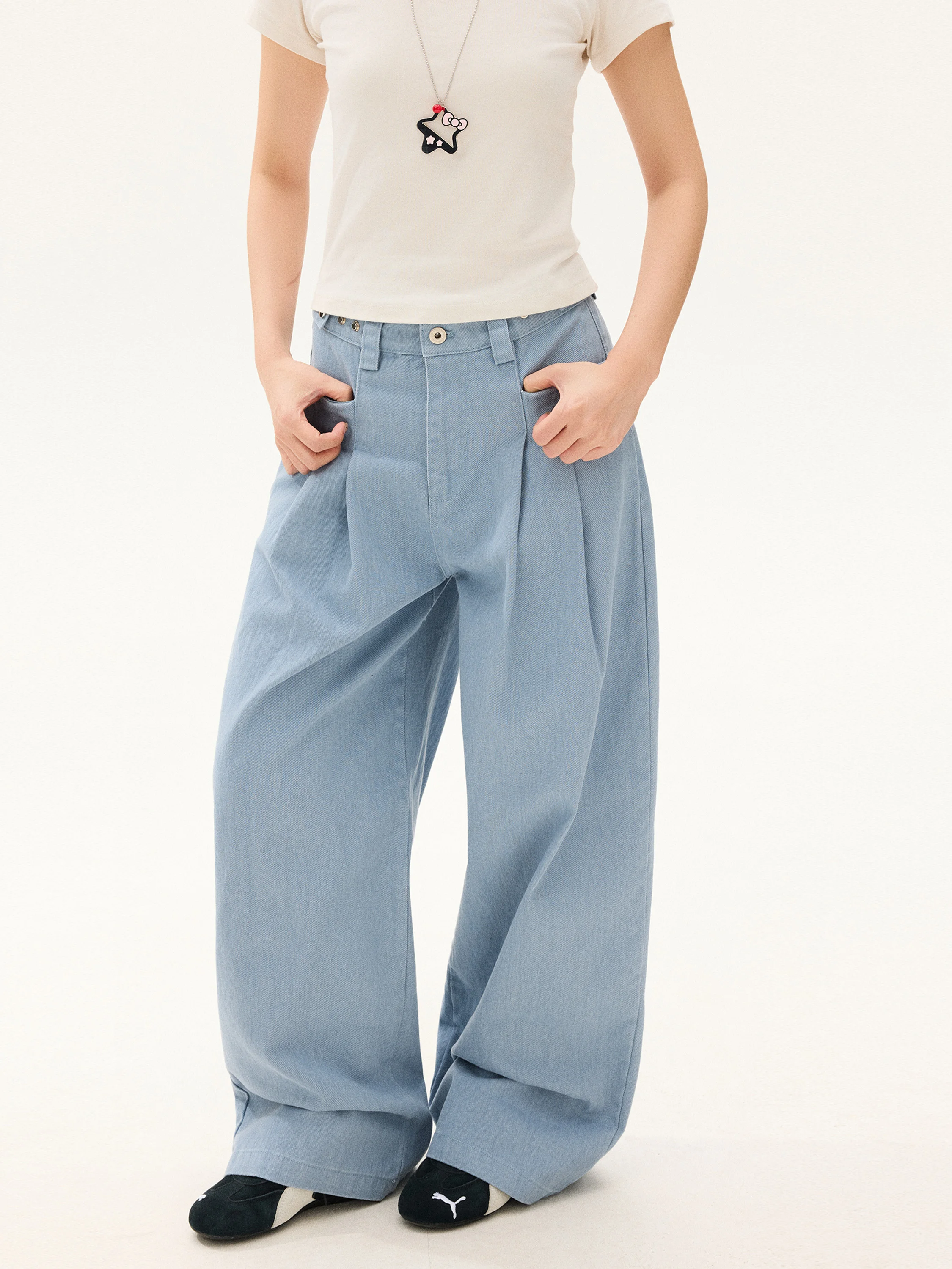 

Брюки-палаццо унисекс в американском ретро-стиле Free Sonata: повседневные, свободного кроя, из хлопка, прямые, с плиссировкой