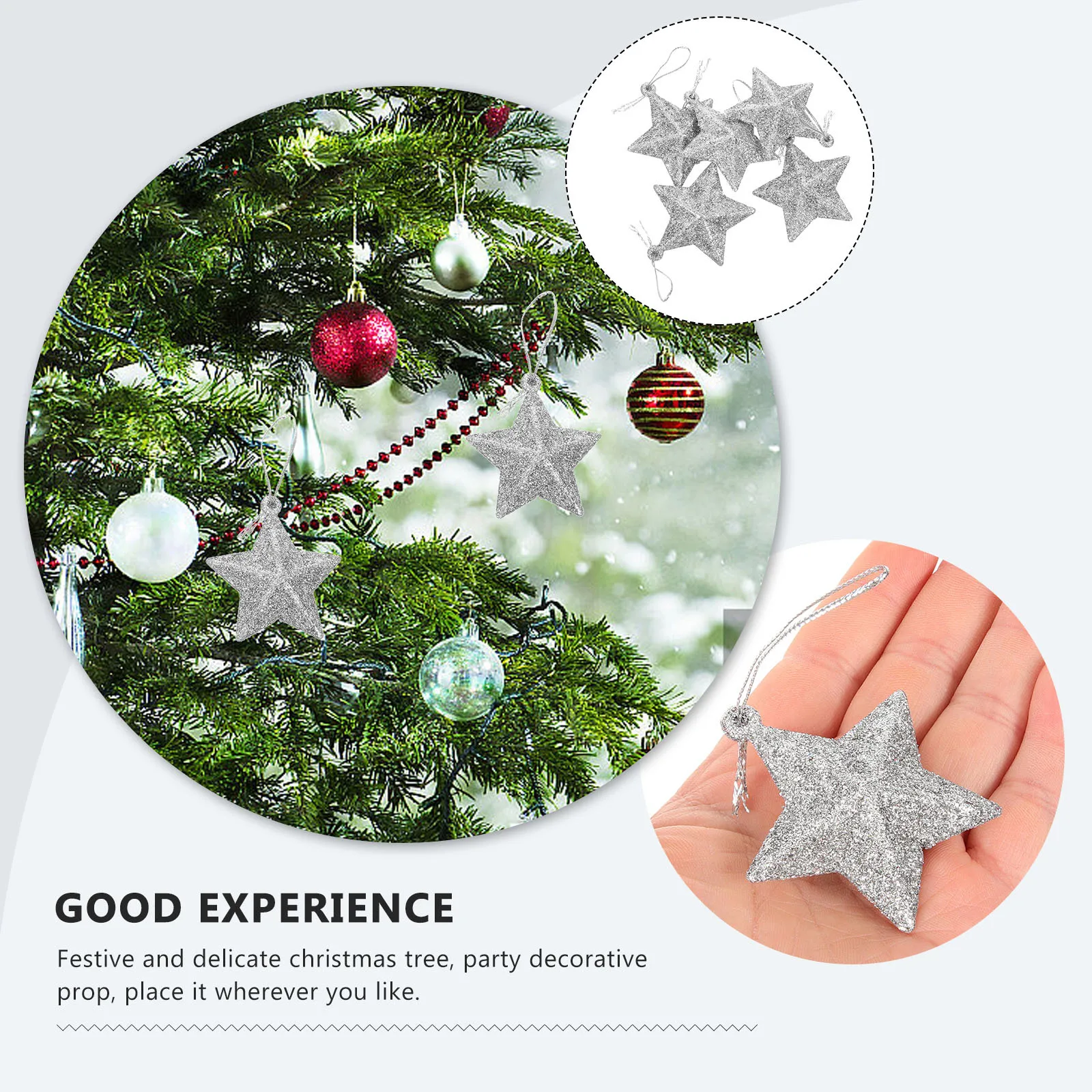 

24pcs Five-Pointed Star Christmas Tree Ornaments Xmas Party Decor Pendants Festive Hanging Adorns Plastic Star-Shaped Tree