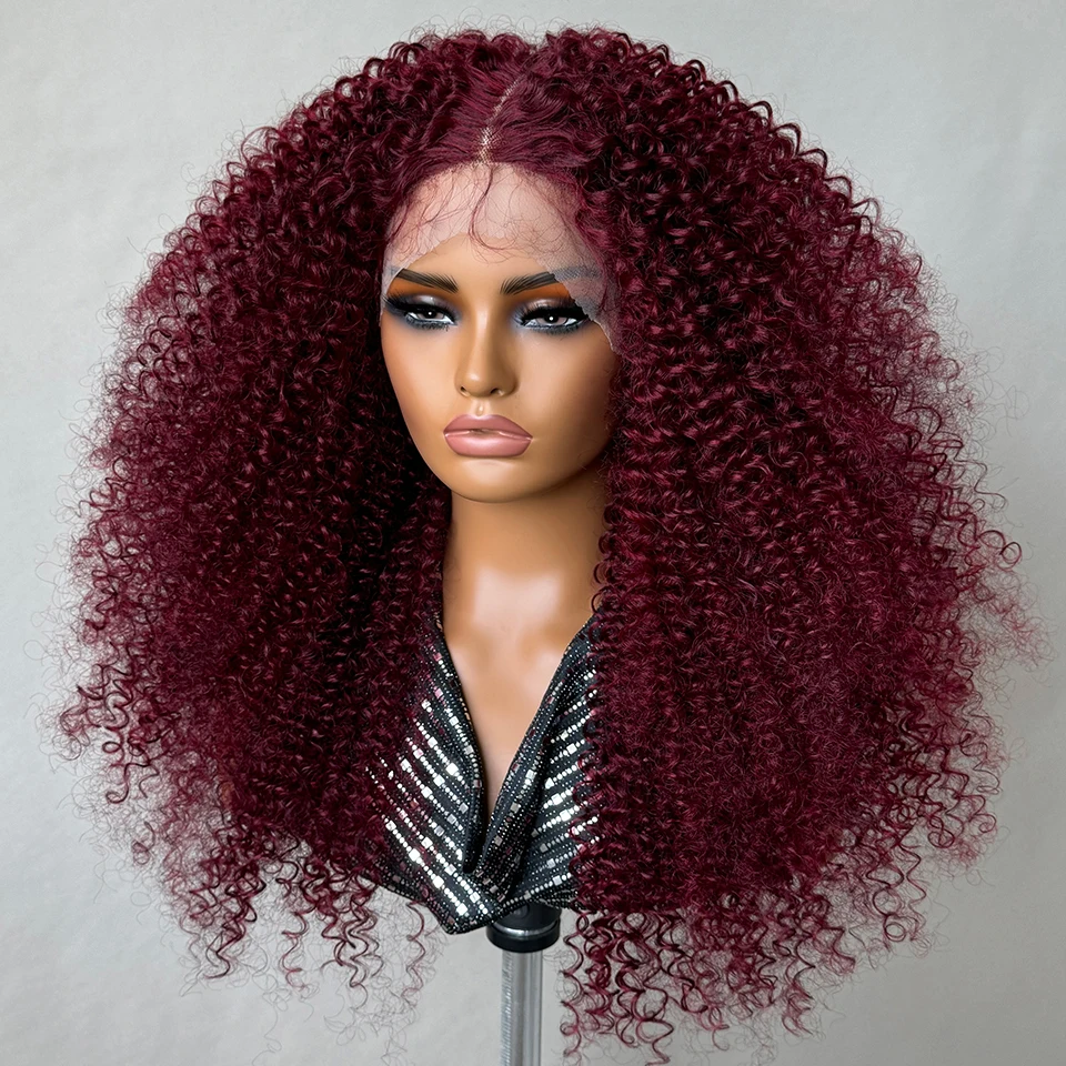 24 Inch Jerry Krul Synthetische Kant Pruiken Ombre Bordeaux Kinky Krullend Pruiken Voor Afro Vrouwelijke Zwarte Latisha Lace Front Pruiken voor Vrouw