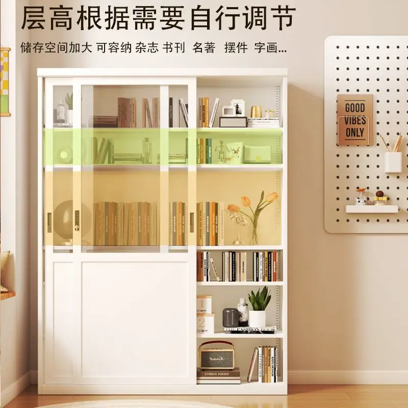 #Household Dust-proof Bookcase With Sliding Door Library Children's Glass Door Shelf Integrated Wrought Iron Steel Bookshelf Fac - view 3
