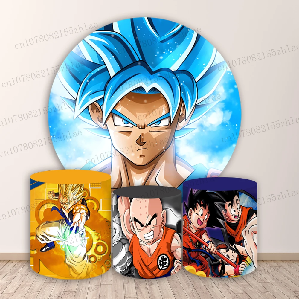 

Dragon Ball Birthday Party Photo Backdrop Baby Shower Photo Background Round&Cylinders Plinth Covers Banner