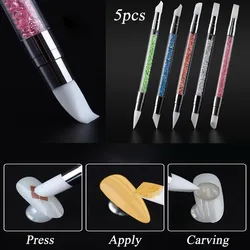 5Pcs/Set Nail Art Pen Dual-ended Silicone Flower Sculpture Pen Acrylic Adjustable Glue Handle Embossing Pen Dotting Brush Tools