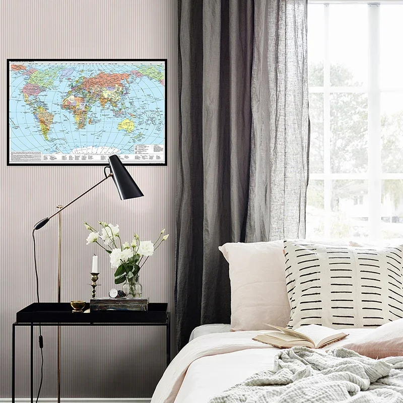 59*42cm Canvas In Russian The World Map Non-Smell No-fading Map for Cultural Education Poster Home Decor Office School Supplies