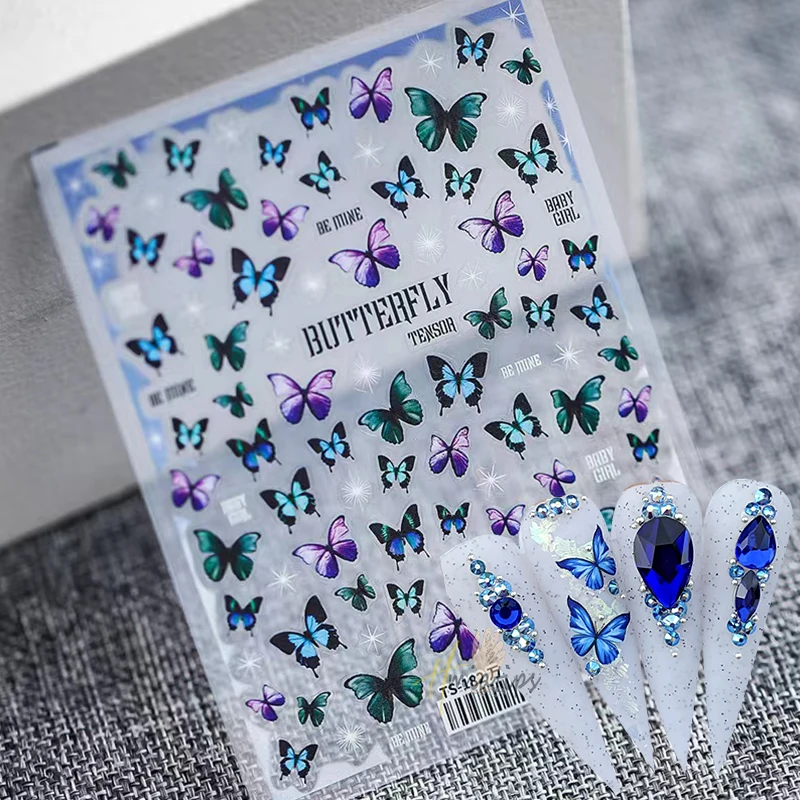 1 Vel Vlinder Nail Stickers Hoge Kwaliteit Reliëf Zwart En Wit Nieuwe Craft Design Stickers Nail Art Decoratie