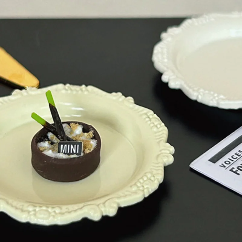 3개 세트 소녀 장난감 미니어처 인형집 페이스트리 플레이트 미니 레트로 조각 트레이 디스크 놀이 주방 음식 인형 액세서리