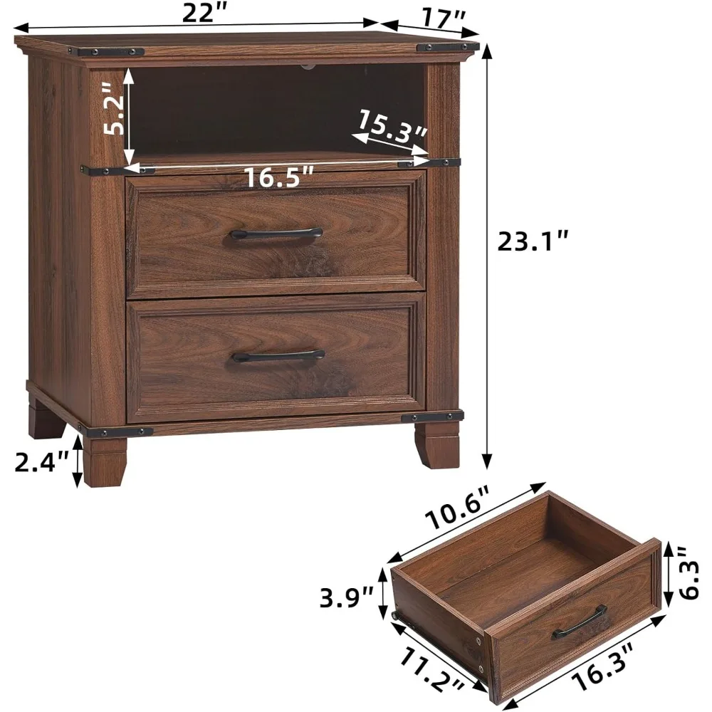 22 منضدة، منضدة مع درجين، طاولة بجانب السرير صناعية مع رف مفتوح لغرفة النوم وغرفة المعيشة، سرير المكتب S #2