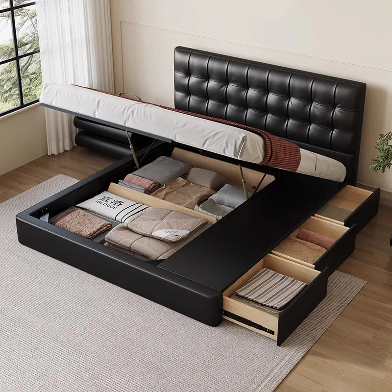 

Customizable Italian Master Bedroom Modern Storage Bed Top Cowhide