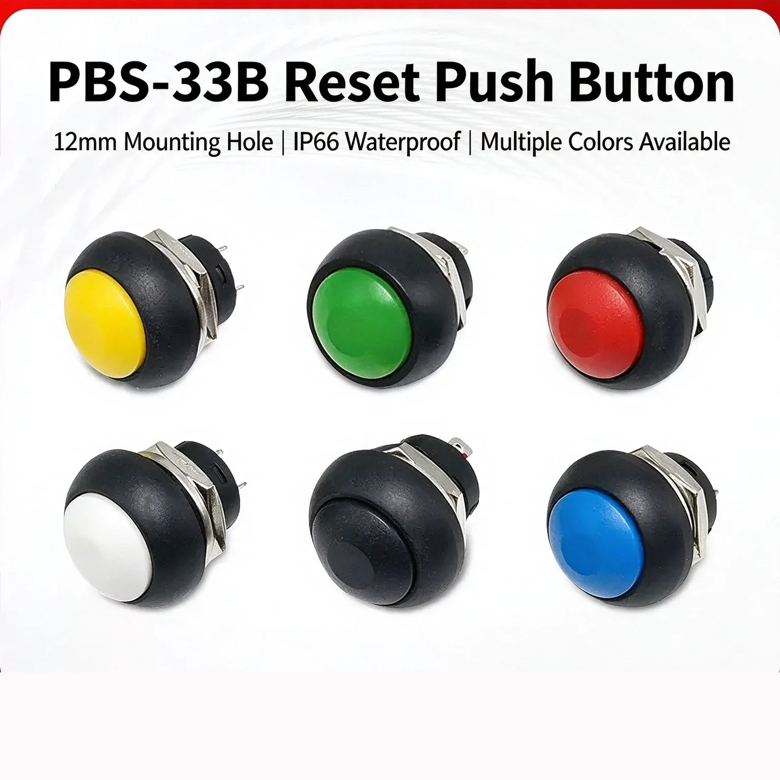 ON OFF Momentary Switch 2 Pin 3A 125V Waterproof Power Reset Non-Locking PBS-33B 12mm Round Plastic Pushbutton