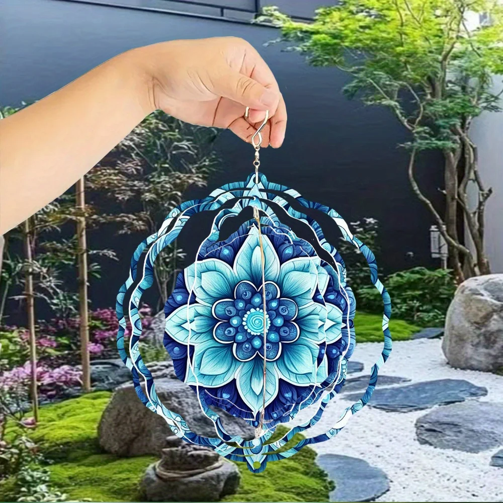 A Beautiful Blue Flower Wind Chime  Creates a Strong Dynamic Artistic Effect. It Is Perfect for Decorating Gardens