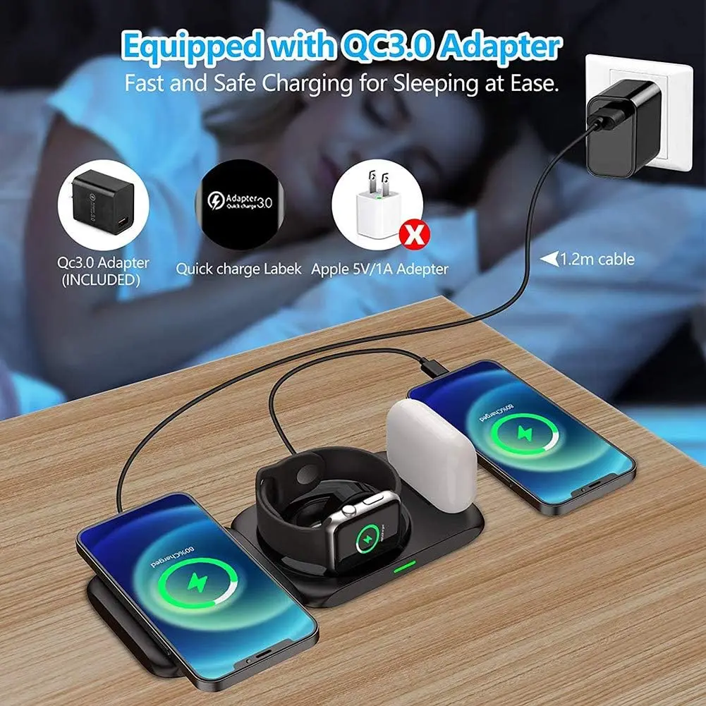 Caricabatterie Wireless Pad pieghevole 3 in 1 per iPhone Dock stazione di ricarica rapida per iPhone 14 13 12 Pro Max Mini Airpods Pro 2/3