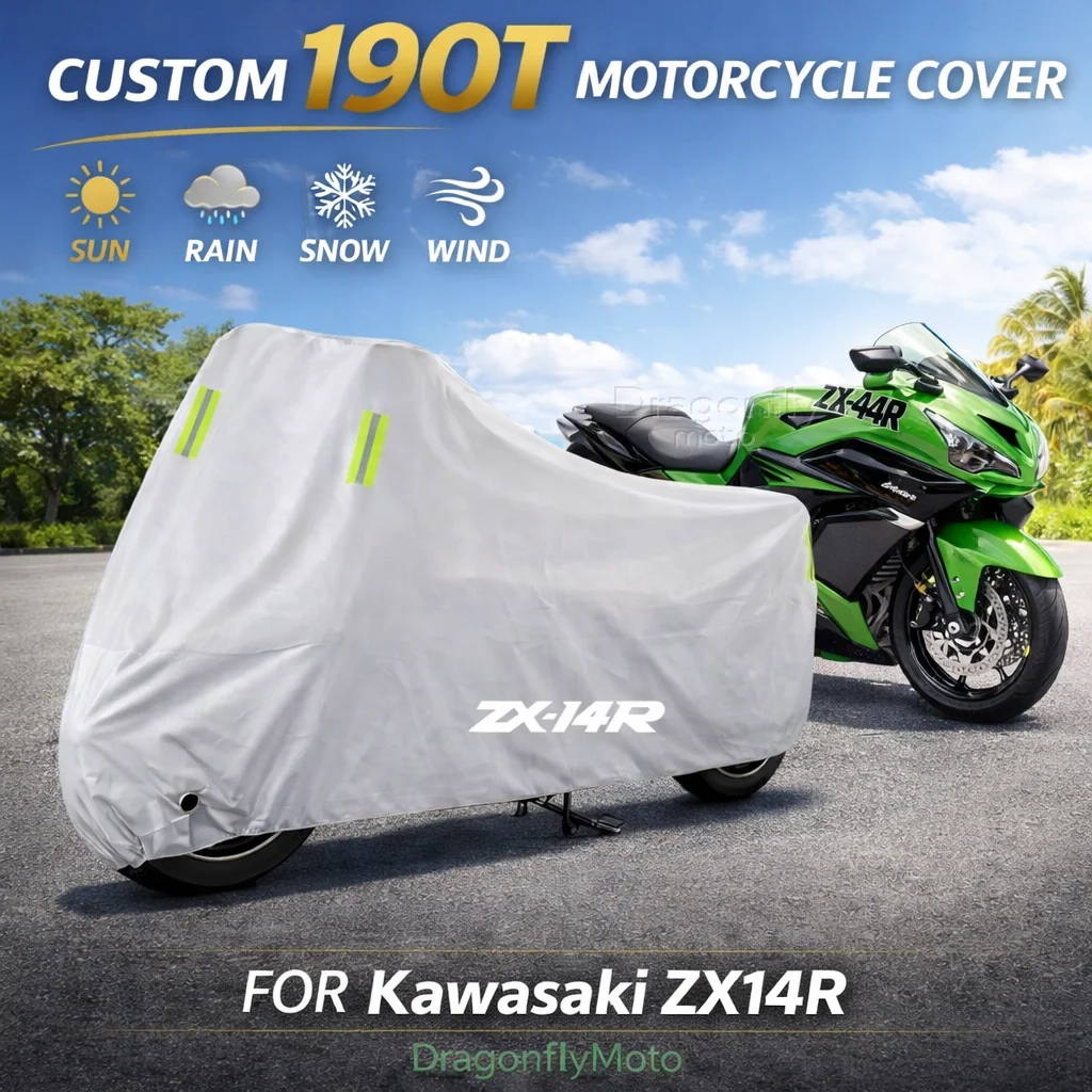 

Чехол для мотоцикла Kawasaki ZX14R ZX 14R ZX14 R ZX 14 R 2006-2017, серебристый, водонепроницаемый, защита от УФ-излучения, дождя, пыли, солнца, для улицы и дома