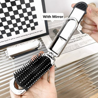 2 In 1 Mini Portable Folding Comb With Mirror Head Massage Hair Comb Anti-Static Air Cushion Hair Brush Travel Pocket Hair Brush