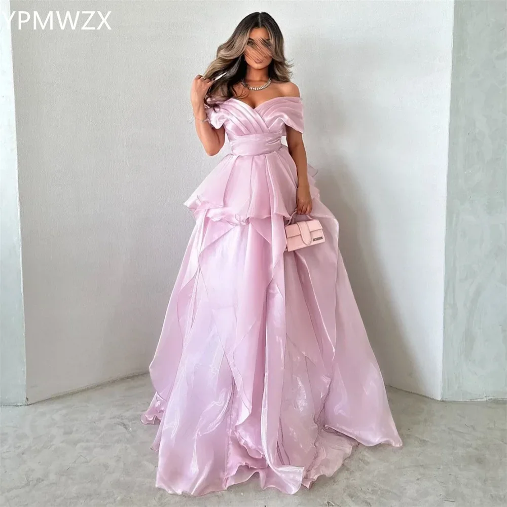 Customized Evening Dress Party Occasion Formal  Women YPMWZX Off-the-shoulder Ball Floor Length Skirts Layered Draped Ruffl