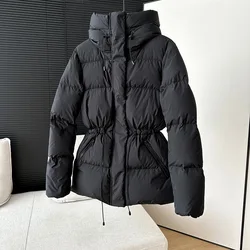 Winter New Down Coat Women Fashion Lace Up Windproof Hood Thickened Warm Casual Coat