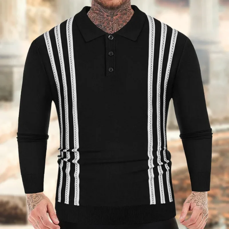 Europe and The United States Men's Spring New Light Luxury Pullover Sweater Men's Lapel Business Long Sleeve Thin Polo Shirt