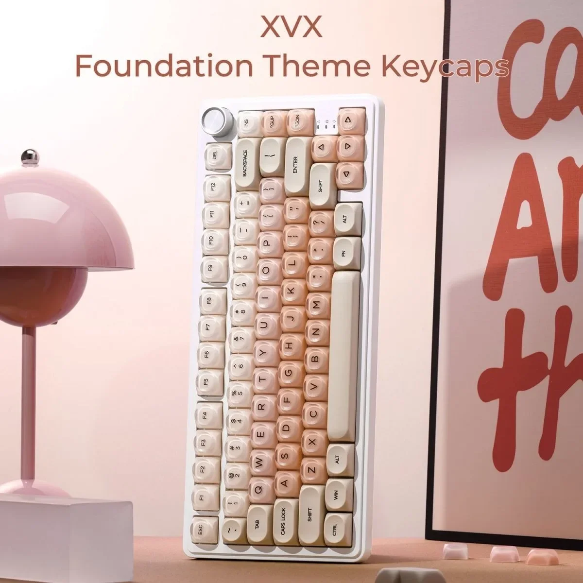 HOA Profile Foundation 132 Keys Cute Round Liquid White Red Pink Lipstick PBT Keycaps for Mechanical Keyboard Similar To MOA