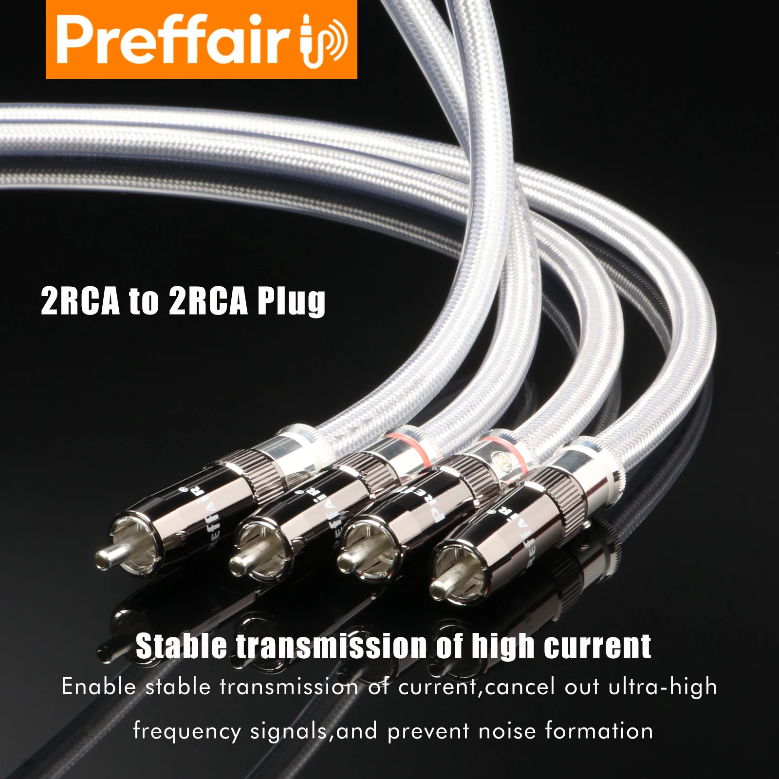 Preffair HI-END 2RCA to 2RCA Cable 4N Pure Silver Audio Cable with Silver plated RCA Connector for amplifier speaker