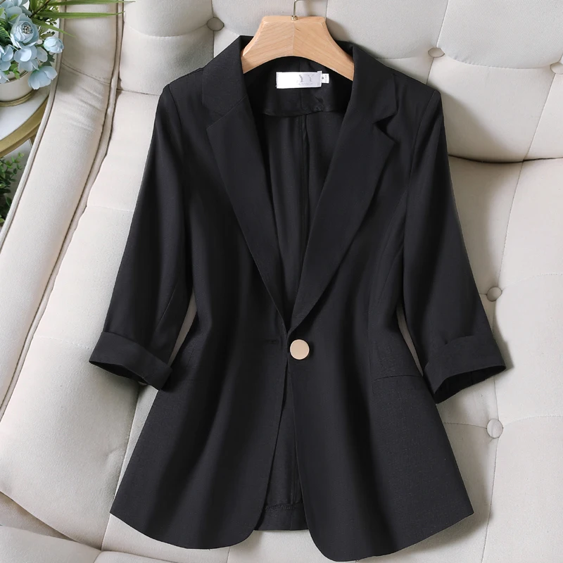 Pink Casual Sle Seven-Quarter Sve Slim Fit Women's Suit Jaet Versatile Spring Summer New Arrival Commute Sle Polyest...