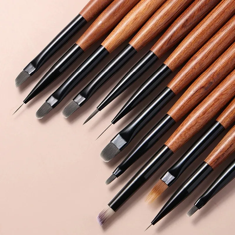 1/12 قطعة مقبض خشبي مستدير مسمار رسم فرش لخطوط مانيكير اللوحة التدرج UV هلام تمديد منشئ قلم رسم #3