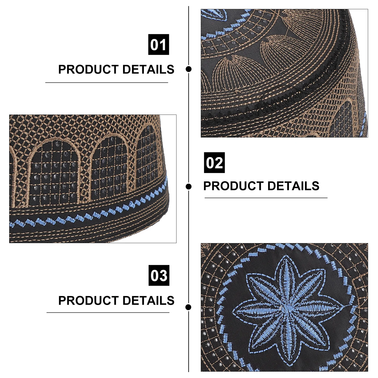 

1Pcs Muslim Male Embroidered Hat Stylish and Simple Design Comfortable Lightweight Cap for Religious Festivals Eid Celebration
