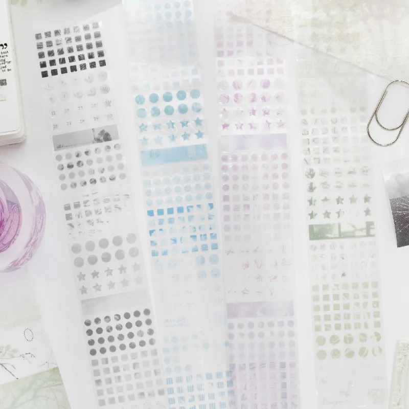 50mm*2m Precut Fresh Botanical Dot & Square Stickers Tape, Handmade Scrapbook Ephemera for Journal Decoration