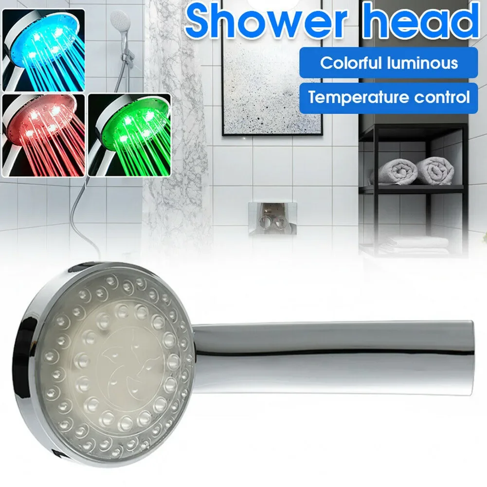 3 Colors Changing LED Light Up Shower Head Bathroom Sprinkler Temperature Sensor Colors Changing Rainfall Top Spray Showerhead