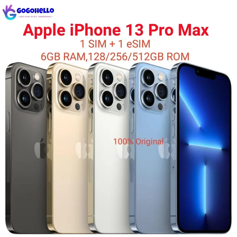 

98% New Original Apple iPhone 13 Pro Max 128GB 256GB 512GB 1TB ROM Genuine OLED A15 IOS Face ID NFC Unlocked 5G Cell Phone