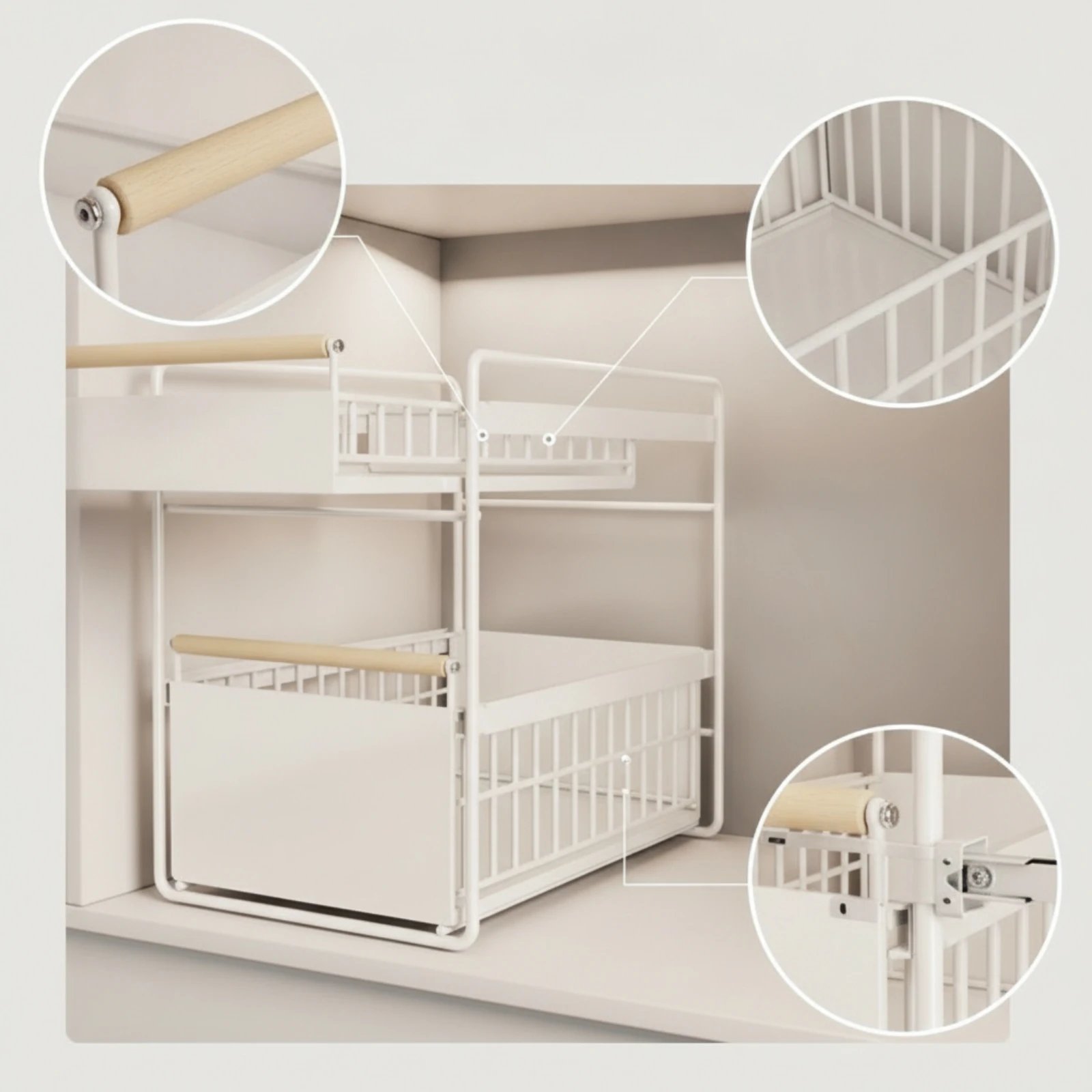 Pull-out Cabinet Organizer Space-Saving Under-Sink Storage Rack Under Sink Organizer Sturdy Sliding Cabinet Basket Heavy-Duty