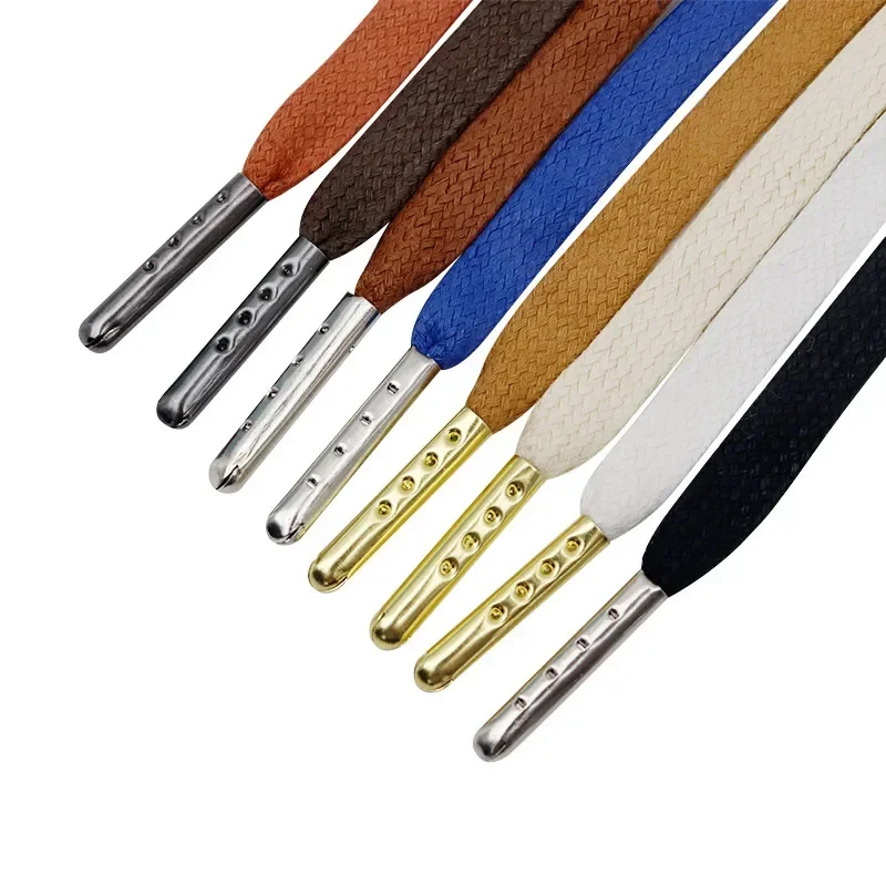 Coolstring 8 Color Flat Pure Cotton Waxed Shoelaces Metal End Tips 0.7cm Wide for Canvas Casual Shoes Women's Shoe Accessories