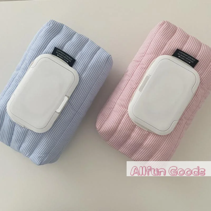 [TG835]New Striped Quilted Wet Wipe Pouch Portable Pull Out Tissue Bag Multipurpose Wet Tissue Case Living Room Organizer