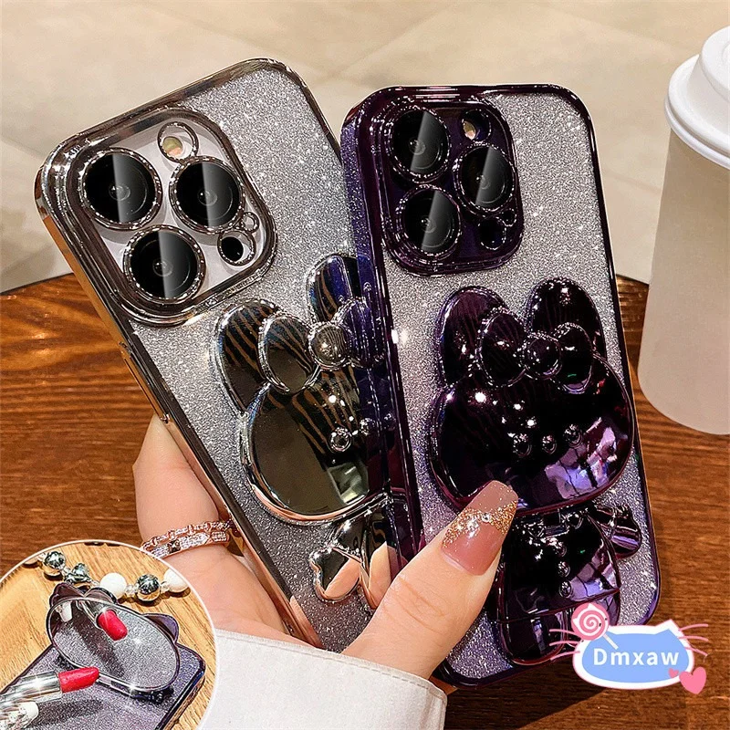 For Vivo X100 X90 X80 Pro Plus X70 X60 X27 X23 X21 V15 Y75 Y16 Y02S V11i Y83 Y03 Phone Case Folding Rabbit Mirror Bracket Cover