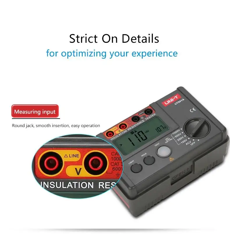 UNI-T UT501A Insulation Resistance Tester 1000V Megohmmeter 5GΩ Ohm Meter Professional Digital Ohmmeter Electrical Megometer