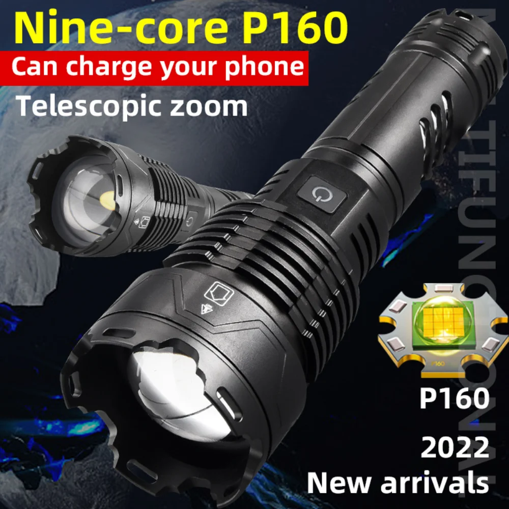 

New Outdoor LED Flashlight USB Rechargeable Zoom Emergency Flashlight Multifunctional Portable Camping Adventure 100W