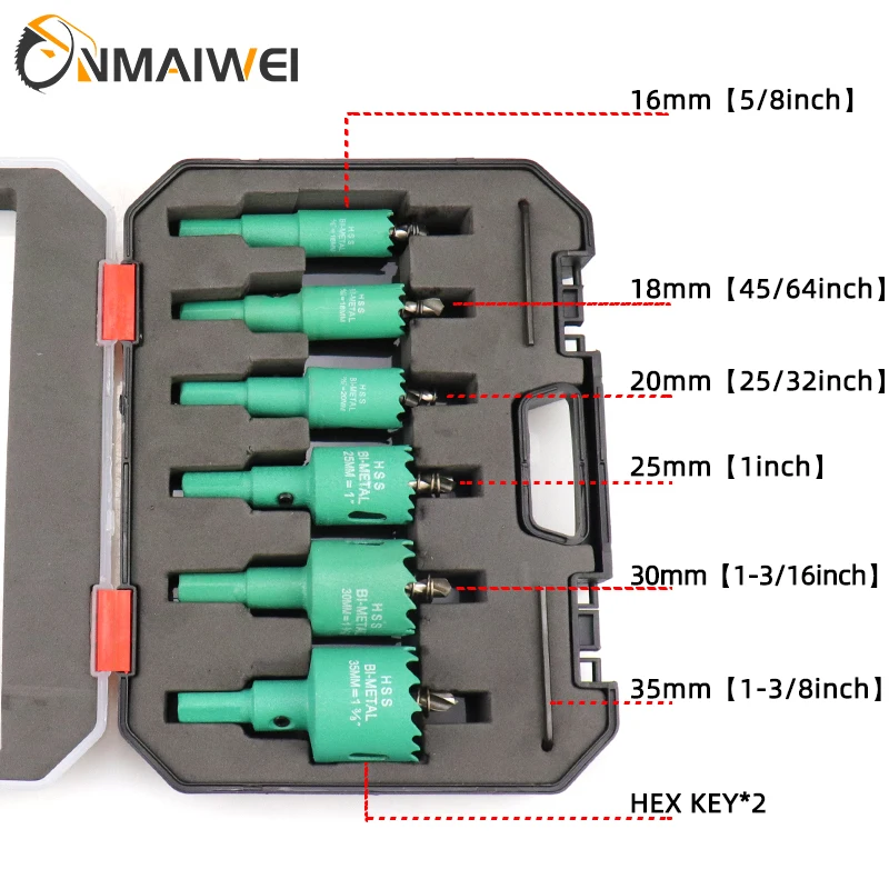 HSS Steel Drilling Hole Saw Drill Bit Cutter Bi-Metal for Aluminum Iron Stainless Steel DIY Wood Cutter Drill Bits 8pcs 16-35mm