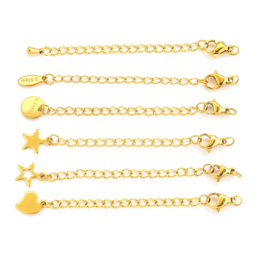 10 Stück Edelstahl-Verlängerungsketten für Halsketten und Armbänder, DIY-Verlängerungskette mit Karabinerverschlüssen, Schmuckherstellungszubehör – Detail 2