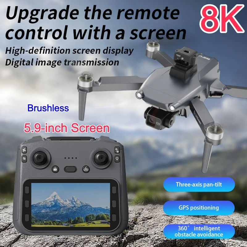 8K ESC Dual Camera Drone GPS Positioning 3-Axis Gimbal Brushless 3KM 5.9-inch Screen Remote Control Drone Quadcopter RC Drones