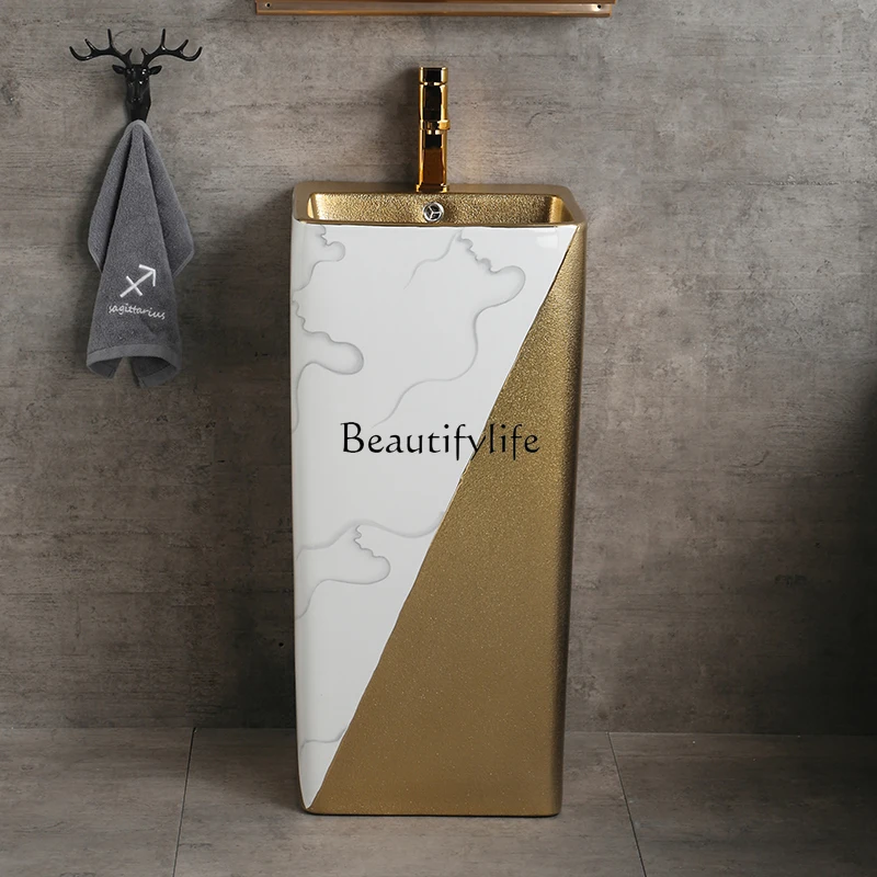 

Placer gold column wash basin Floor-to-ceiling one-piece ceramic European column basin