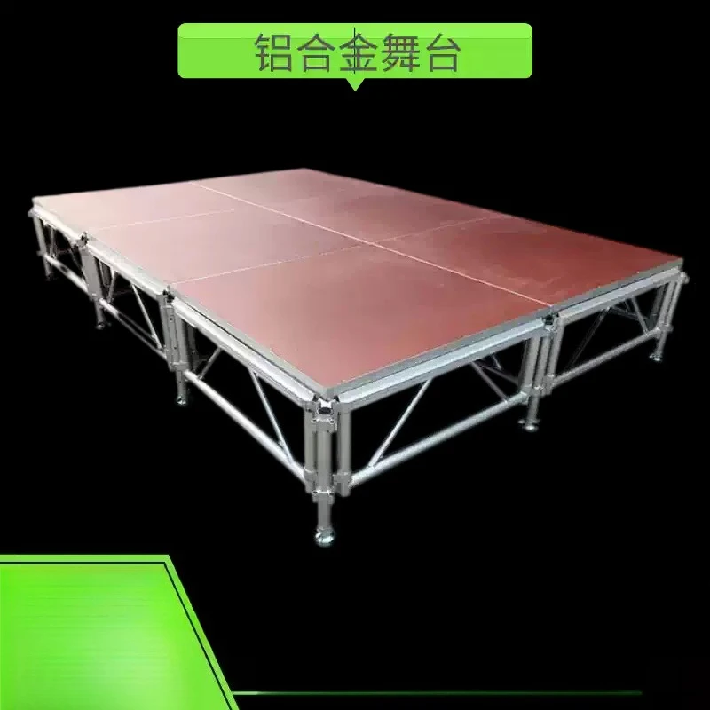 Aluminum plug-in system, portable modular platform, lightweight, non-slip deck, height-adjustable outdoor event stage