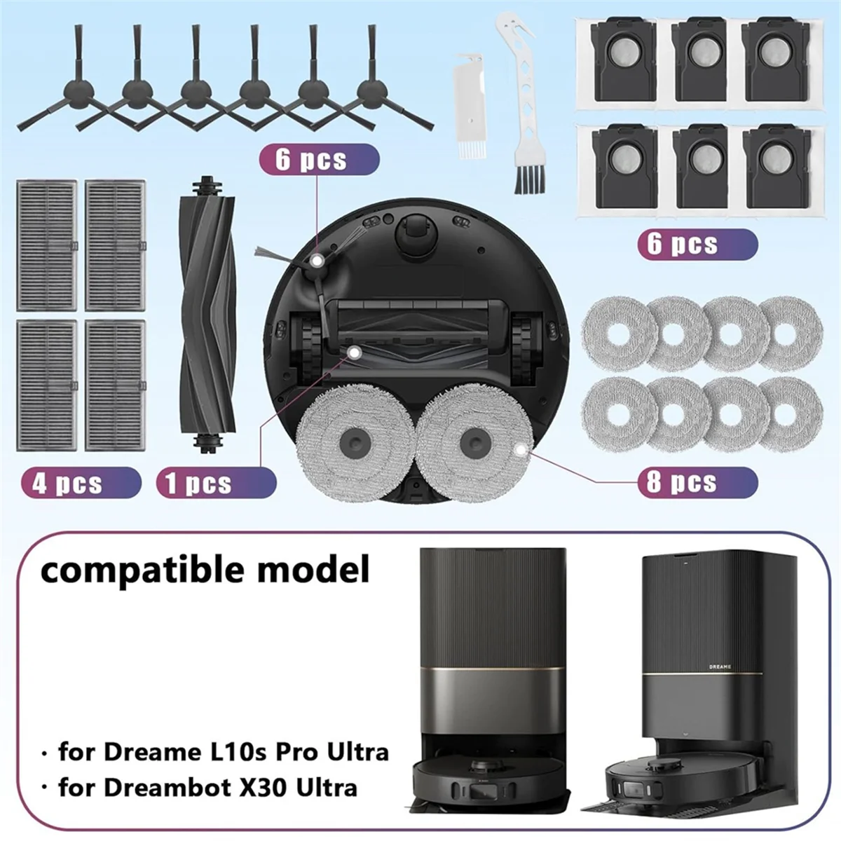 For X30 Ultra Vacuum Cleaner Accessories Main Side Brush HEPA Filter Mop Cloth Dust Bags Replacement Parts