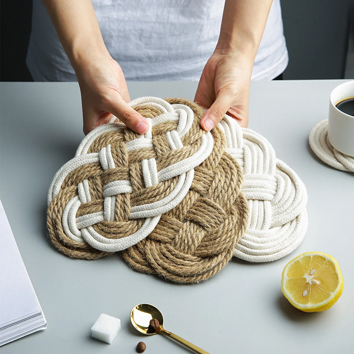 

Insulated Coaster Nordic Trivets Braided Mat Cotton Pads Table Placemat Decor Non Slip Weave Coasters Handmade Cup Mats