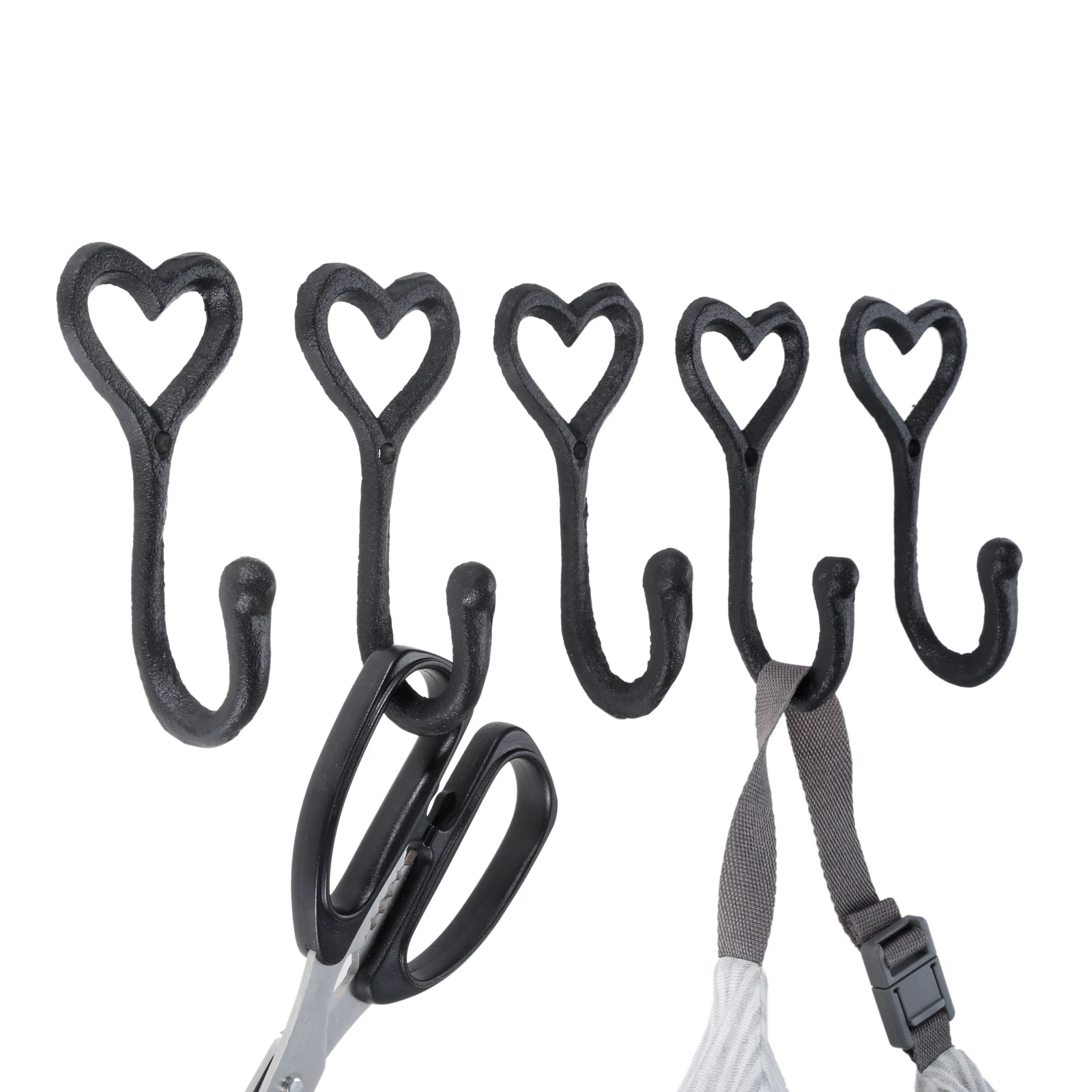 5pcs/lot Heart Shape Hook Cast Iron Hanger Wall Mounted Black Loveheart Hanging Cat/Key/Coat/Towel Bathroom Kitchen Home Decor