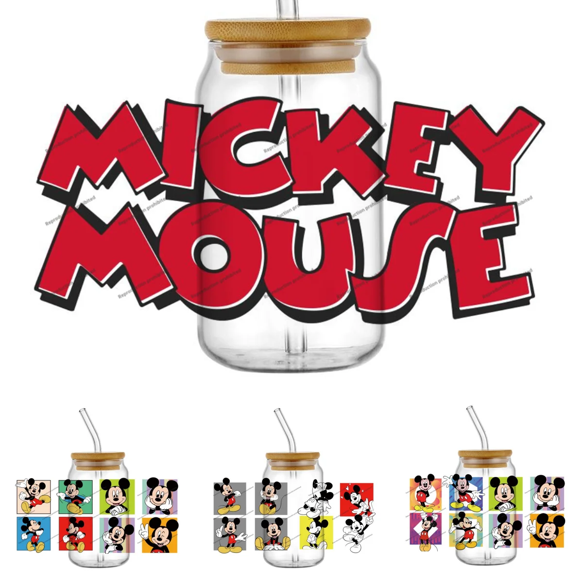 새로운 디자인 귀여운 미키 마우스 UV DTF 컵 랩 16온스 방수 UV DTF 전사 스티커 유리컵 머그컵 DIY 폰 데칼 랩