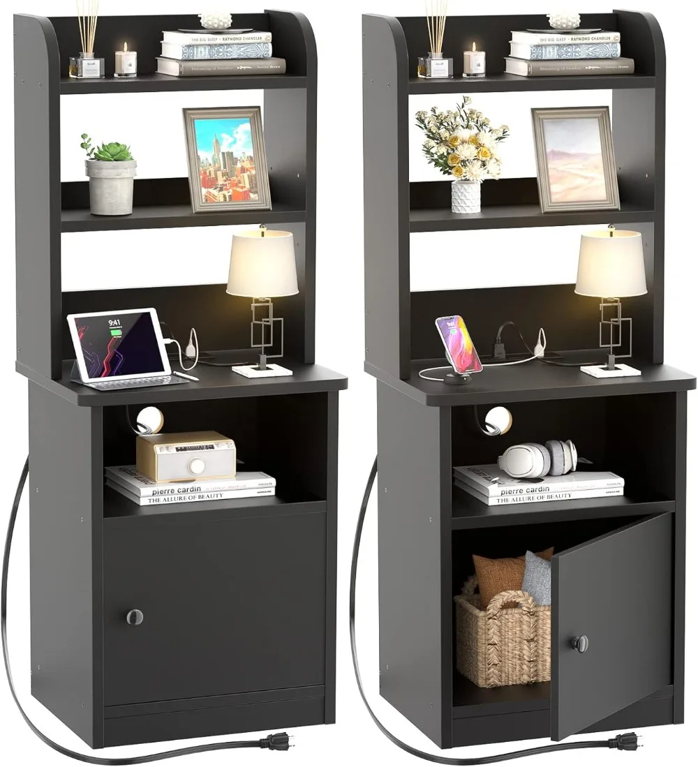 Tall Nightstands Set of 2 with Charging Station and USB Ports - 47