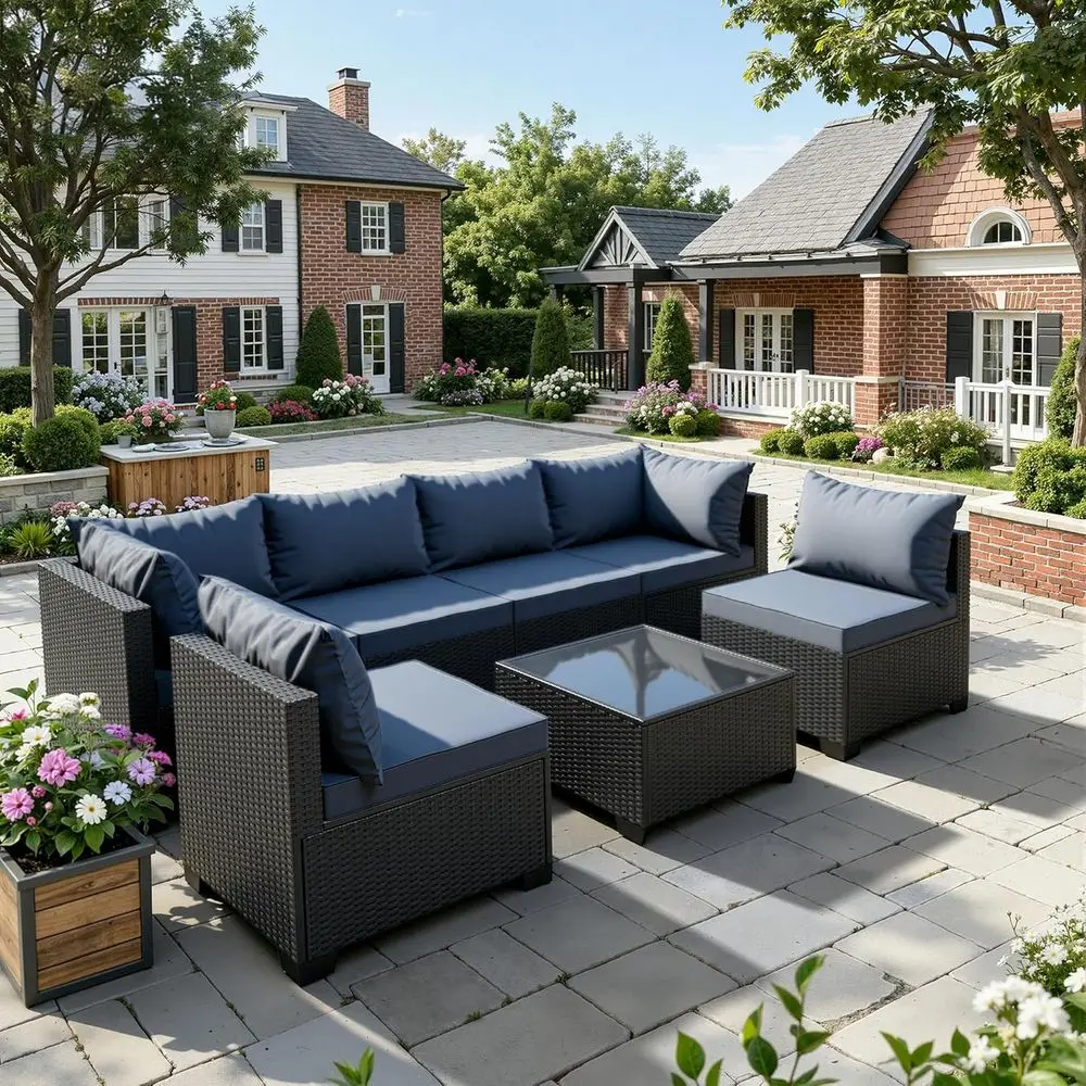 

All-Weather 7-Piece Wicker Rattan Patio Sectional Sofa Set - Water-Resistant Outdoor Furniture for Backyard, Garden, Poolside, B