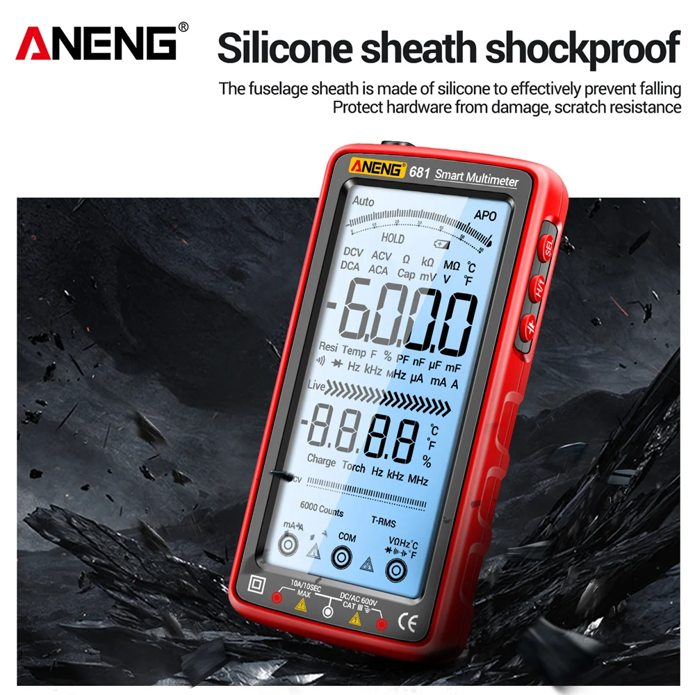 Imagem -05 - Aneng 681 Inteligente Anti-burn Recarregável Multímetro True Rms Multímetro Testador de Tensão hz Ohm Diodo Medidor com Tela Lcd Bainha