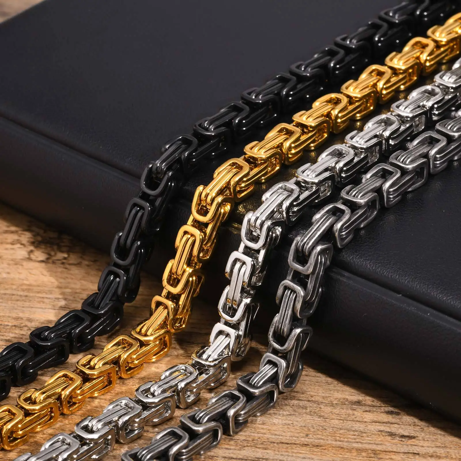 Vnox Oxidized Stainless Steel Byzantine Bracelets, Mens Metal Punk Wristband, Vintage Retro Mens Fashion Jewelry
