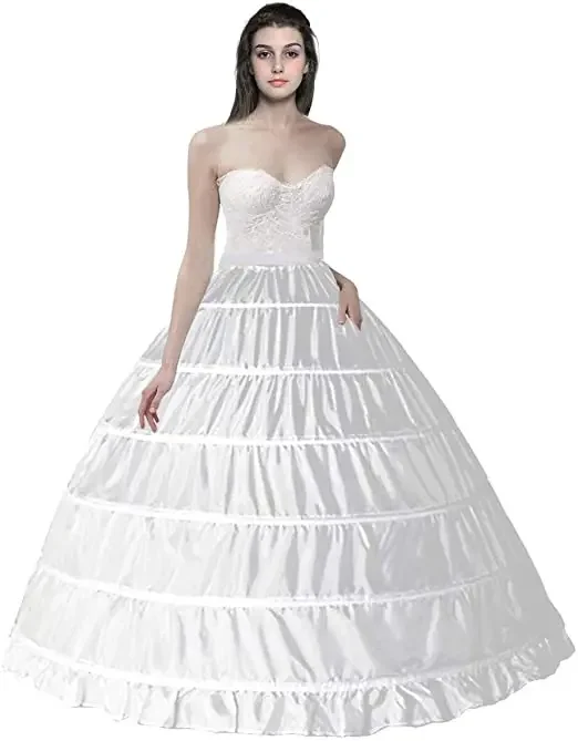 Women Crinoline 6 Hoops Skirt Ball Gown Petticoats Slips Floor Length Full Shape Underskirts for Wedding Dress