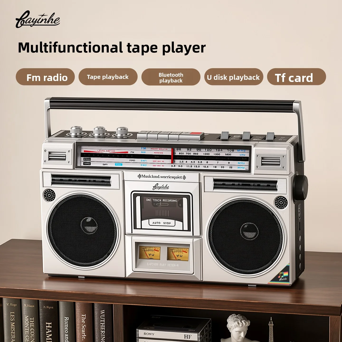 For BAYINHE 8922BT Retro Cassette Player, Vintage Tape Recorder with Bluetooth & USB/SD for Gifts