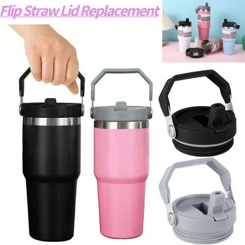 손잡이가 있는 재사용 가능한 텀블러 커버, 누출 방지, 교체 가능한 텀블러 플립 빨대 뚜껑, 스플래시 방지, 스탠리 20 oz, 30oz 컵 